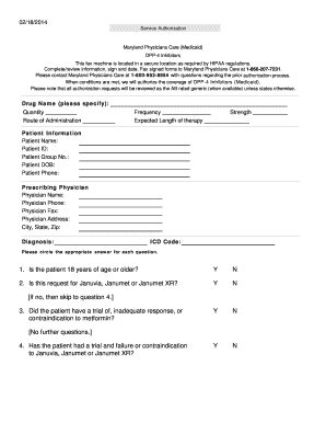 Maryland Medicaid DPP-4 Inhibitors Authorization Form