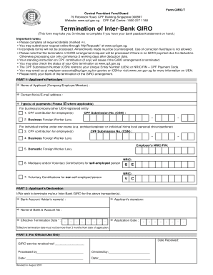 Termination of Inter-Bank GIRO Form