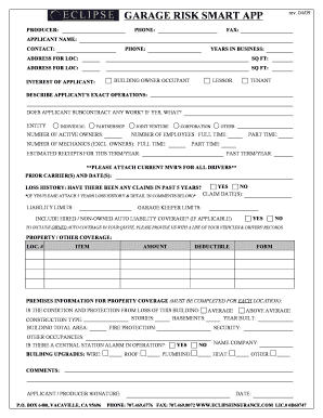 Garage Insurance Application Form
