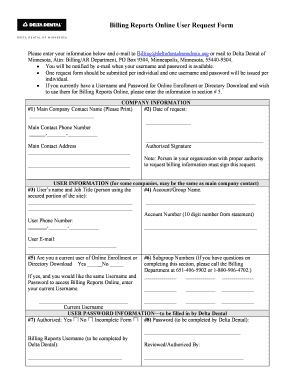 Billing Reports Online User Request Form
