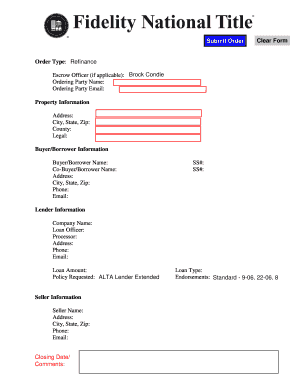 Real Estate Transaction Order Form