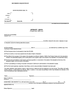 California Affidavit Death Form