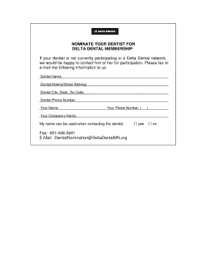 Delta Dental Dentist Nomination Form