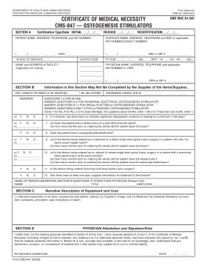 Certificate of Medical Necessity for Osteogenesis Stimulators