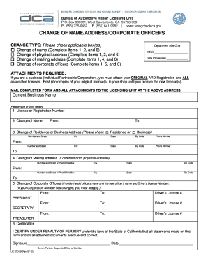 California Change of Name/Address/Corporate Officers Form