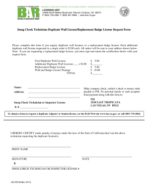 Smog Check Technician Duplicate License Request Form