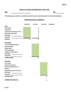 Form 1C Financial Planning for Theological Education