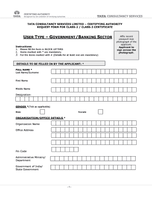 Tata Consultancy Services Digital Certificate Request Form