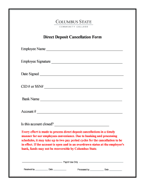 Direct Deposit Cancellation Form