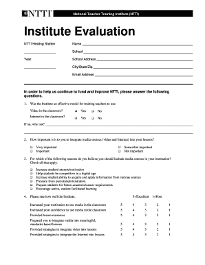NTTI Institute Evaluation Form