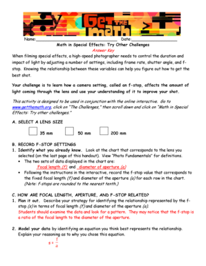Math in Special Effects Activity Sheet