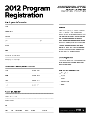 Arden Manor Recreation Registration Form