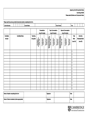 Cambridge IGCSE Chinese & Urdu Speaking Test Mark Sheet