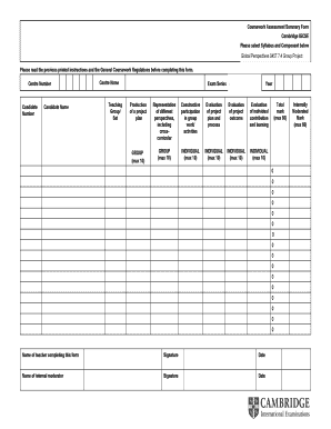 Cambridge IGCSE Coursework Assessment Summary Form