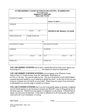 Washington Notice of Small Claim