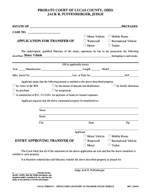 Ohio Probate Court Vehicle Transfer Application