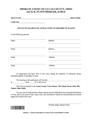 Notice of Hearing on Application to Distribute in Kind