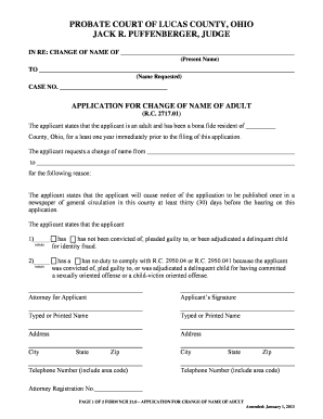 Ohio Adult Name Change Application