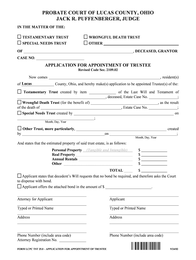 Fillable Online lucascoprobatect of County, Ohio, and hereby make(s