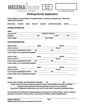 Helena College Parking Permit Application