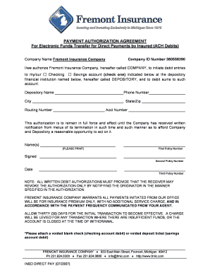 Payment Authorization Agreement for ACH Debits
