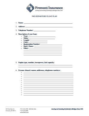 Pre-Departure Float Plan
