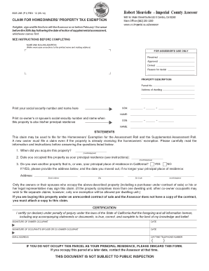 California Homeowners Property Tax Exemption Form