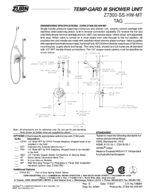 Temp-Gard III Shower Unit Specification