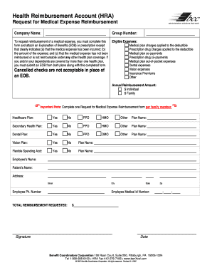 Health Reimbursement Account (HRA) Request for Medical Expense Reimbursement