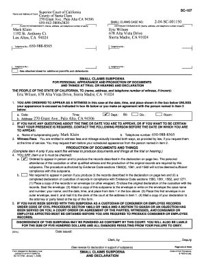 California Small Claims Subpoena