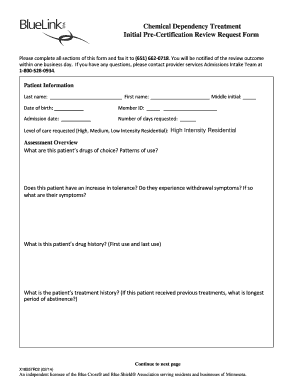 Chemical Dependency Treatment Pre-Certification Form