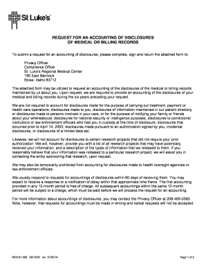 Request for Accounting of Disclosures of Medical or Billing Records