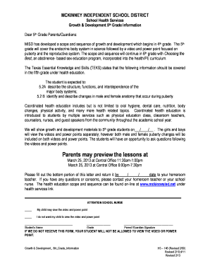 McKinney ISD 5th Grade Growth and Development Consent