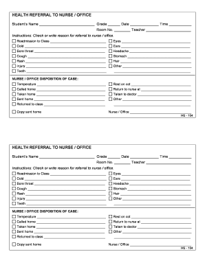 Health Referral to Nurse Office Form
