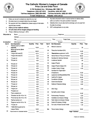 Catholic Women’s League of Canada Order Form