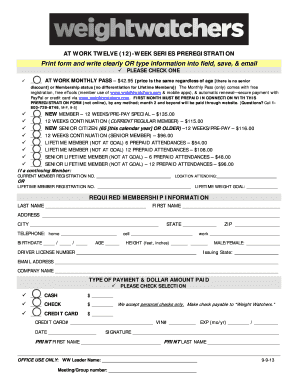 Weight Watchers 12-Week Series Preregistration Form