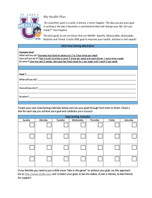 2015 Health Goal Setting Worksheet