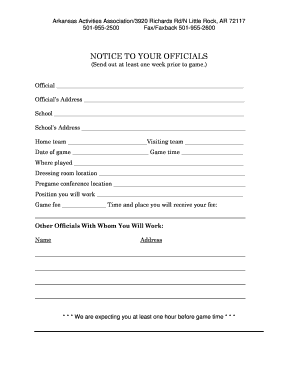 Arkansas Officials Game Notice