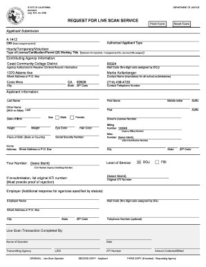 California Request for Live Scan Service