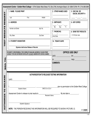 Golden West College Test Results Request Form