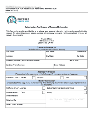 California Authorization for Release of Personal Information
