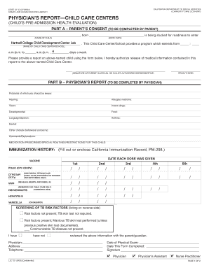 California Child Care Center Health Evaluation Form