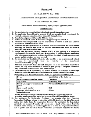 Maharashtra VAT Registration Form 101