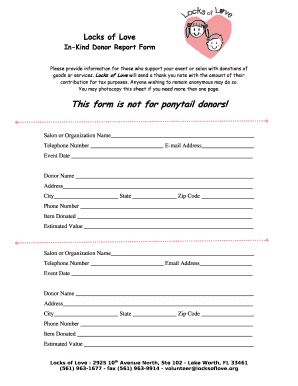 Locks of Love In-Kind Donor Report Form