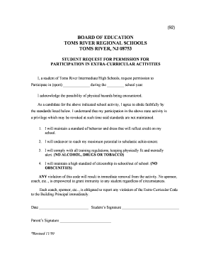 Student Request for Permission for Participation in Extra-Curricular Activities