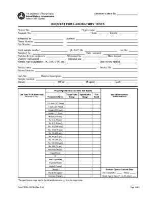 Federal Highway Administration Laboratory Test Request Form