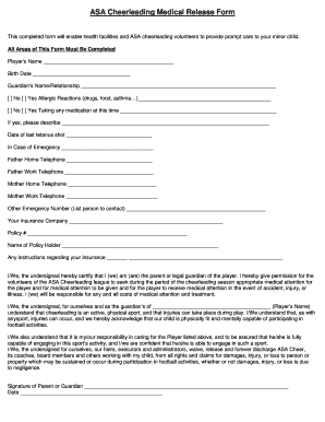 ASA Cheerleading Medical Release Form