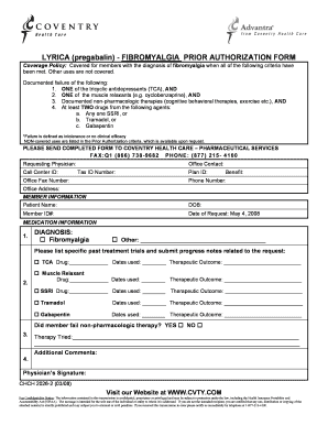 Lyrica Fibromyalgia Prior Authorization Form