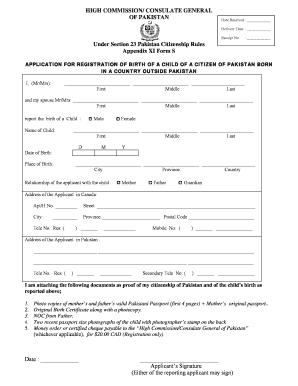 Pakistan Birth Registration Form