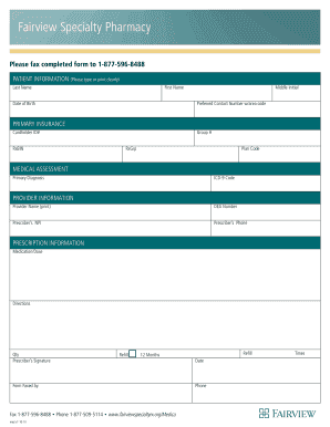 Fairview Specialty Pharmacy Patient Information Form